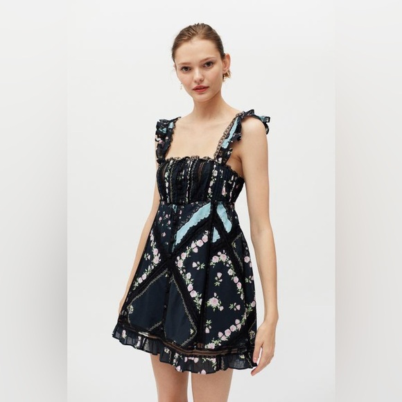 For Love & Lemons Mini Ruffle Lace Floral Dress - Picture 1 of 4